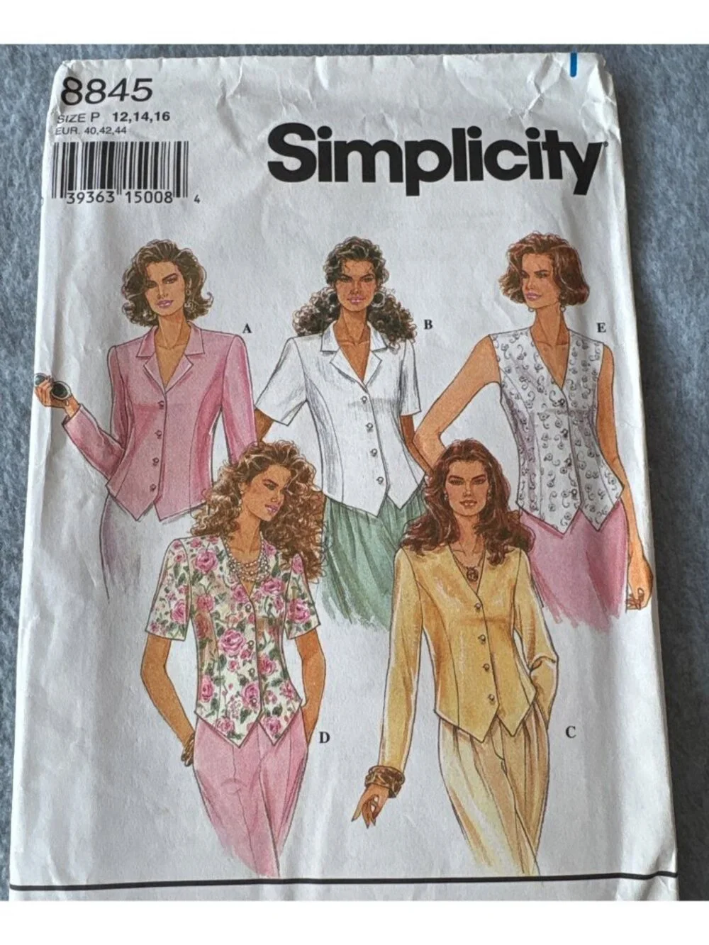 Simplicity 8845 Womens Shirt Sewing Pattern Size 12 14 16 Uncut 1989